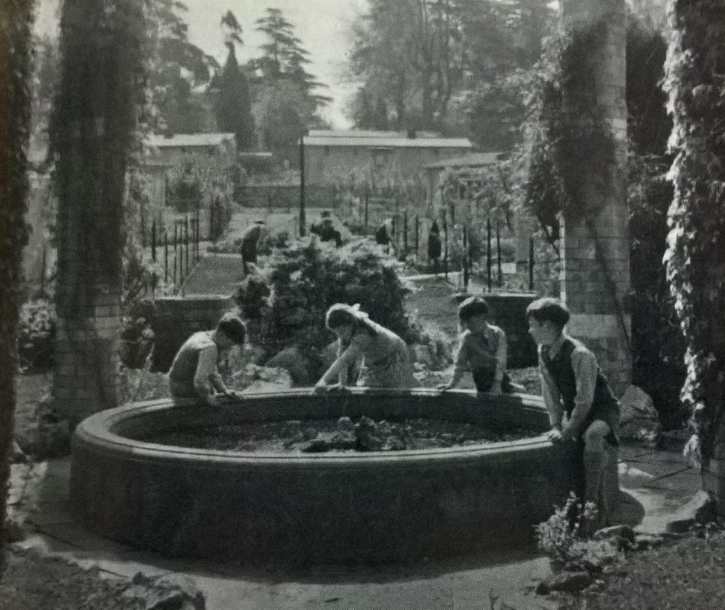 Children playing in fountain