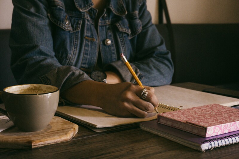 Writer working at a table