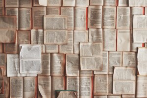 book pages and spread across a table